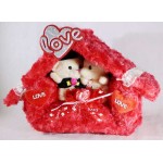 Valentines Special Beautiful Plush Red Love Hut with Couple Teddy Bears